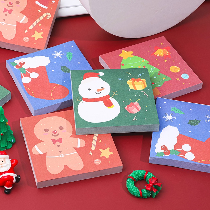 50pcs Pack Nota Natal/ Bantalan Memo Pesan Siswa/ Kartun Xmas Tree Santa Bear Stiker Hias/ Hadiah Alat Tulis Anak Tahun Baru