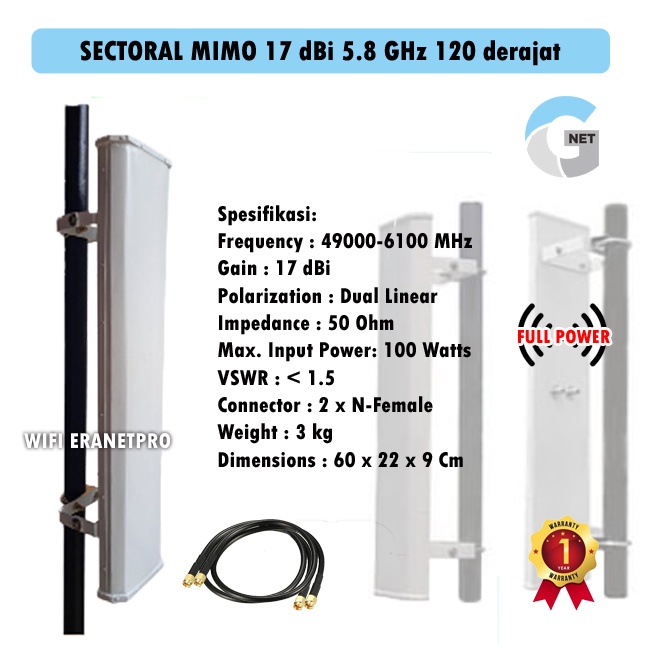 Antena Wifi Gnet Sectoral MIMO 17 dBi 5,8 GHz 120 derajat