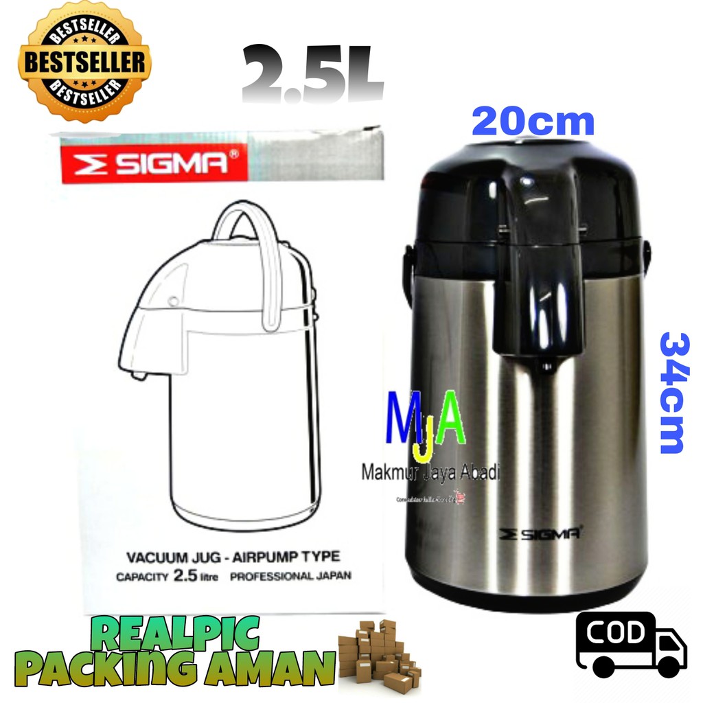 ( BISA COD ) PROMO SIGMA Termos Vacuum Jug Termos Pompa Stainless Steel Air pump 2.5L Termos Pencet