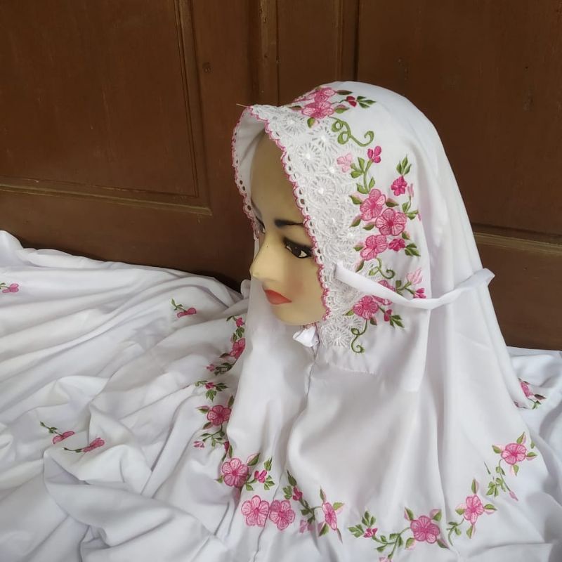 TERKINI MUKENA TERUSAN LAJURAN BORDIR JUKI/ MANUAL BAHAN POLINO SUPER SILK TERKINI