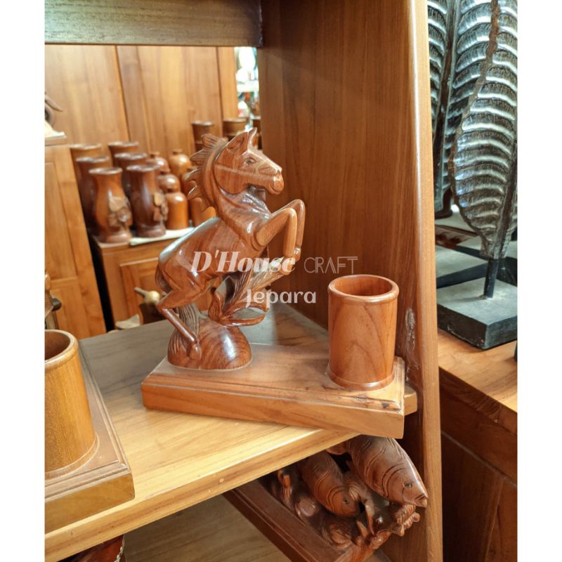 Tempat Pensil Patung Kuda Kayu Jati