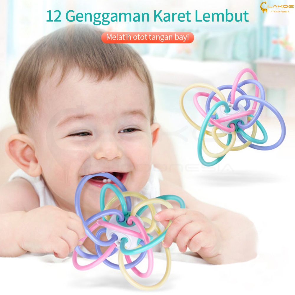 LAKOE Mainan bayi Manhattan bola /Rattle teether bayi karet lembut