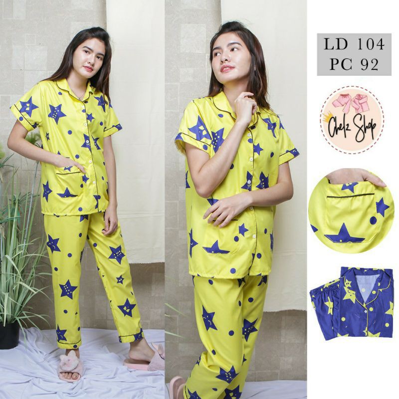 Baju Tidur Piyama Wanita Cewek Dewasa Pajamas Katun Motif CP Star Smile