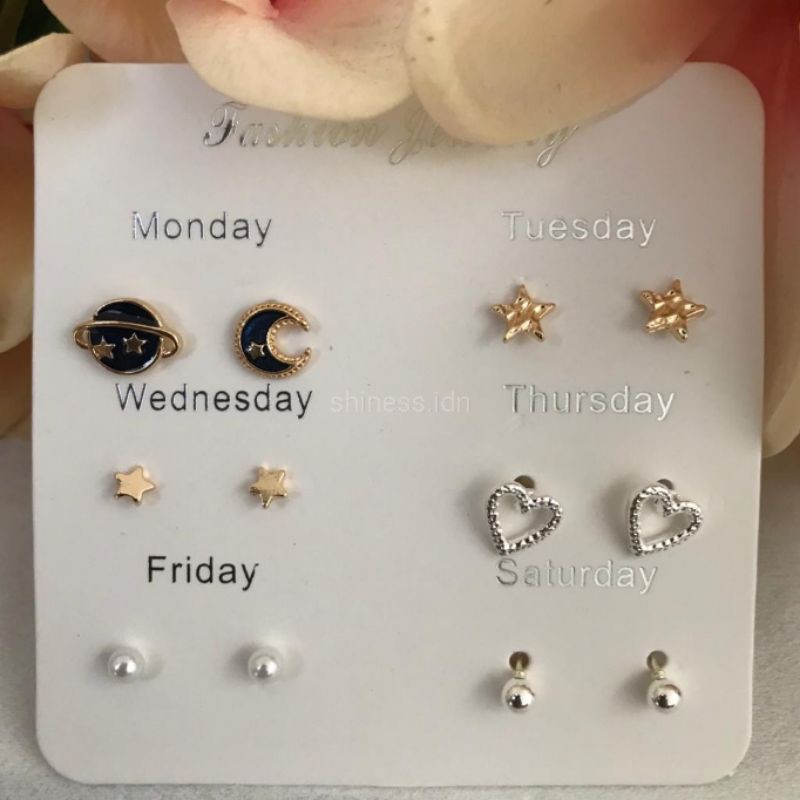 anting korea 1set 6pcs lucu