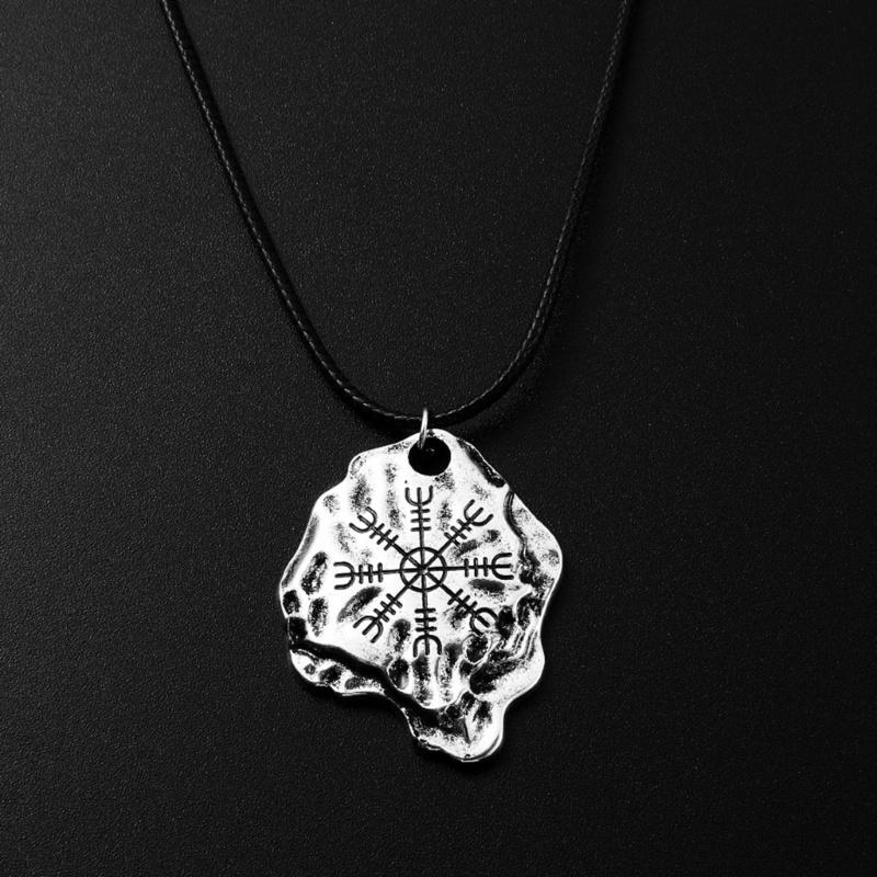 Kalung Liontin Kompas Gaya Retro Nordic Viking Rune Untuk Pria