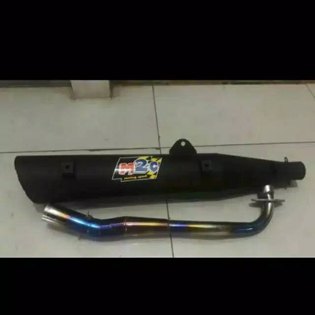 Knalpot racing supra x 125 model tsugi wave leher blue