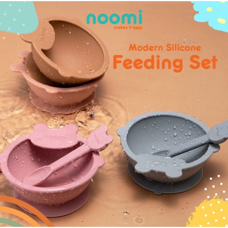 Noomi silicone feeding set peralatan makan komplit + bib slaber silikon