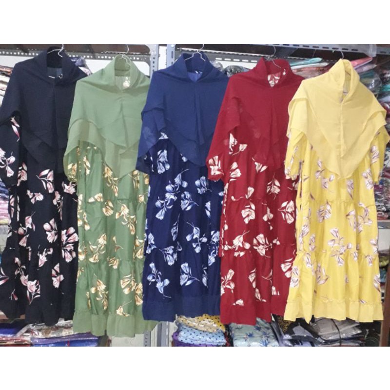 gamis set jilbab ceruty anak tanggung