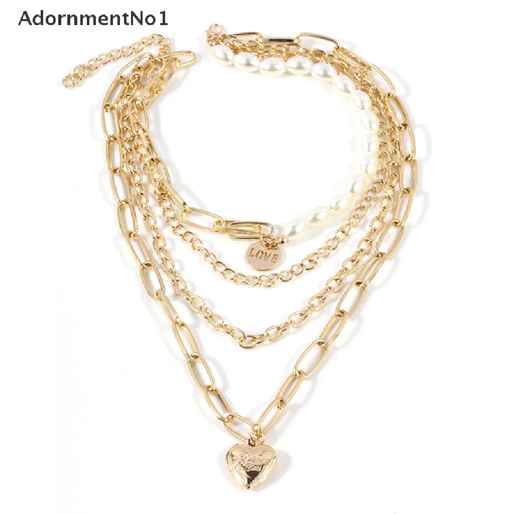 (AdornmentNo1) Kalung Rantai Banyak Lapis Dengan Liontin Hati + Mutiara Gaya Gothic / Baroque Untuk Wanita