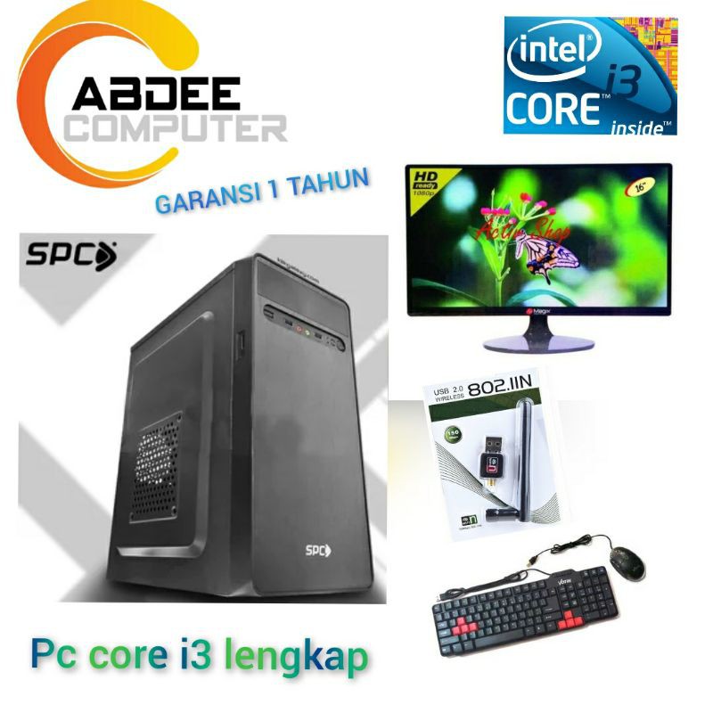 CPU RAKITAN CORE I3 RAM 4 GB HDD 500 GB SET LED 19  IN SIAP PAKAI