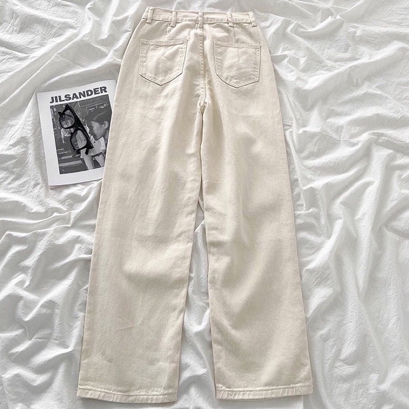 CLOTHIER - Casey Adjustable Jeans | Black Washed Cream Beige Straight Denim