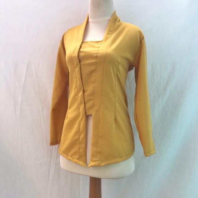Kebaya bali mostcref bed kutu baru tangan panjang-Kuning sandat