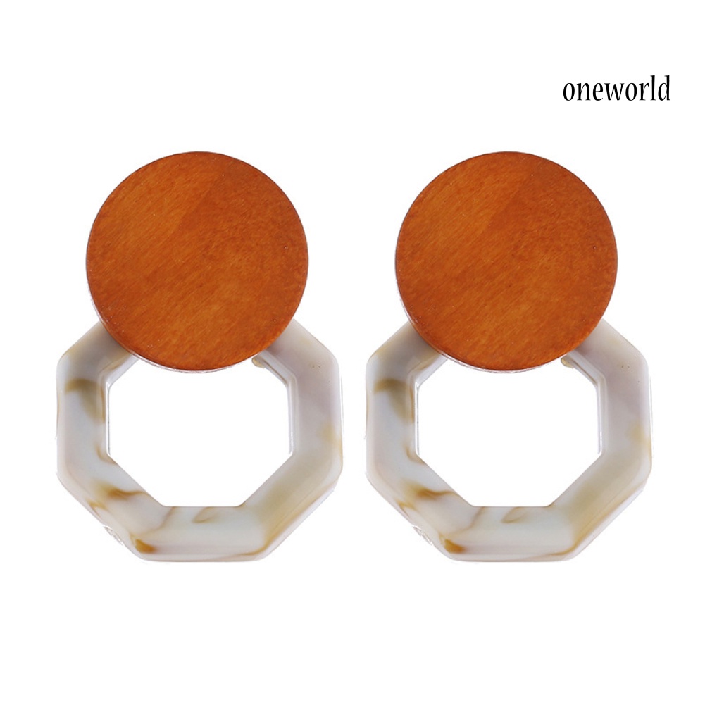 OW# Fashion Women Marble Grain Resin Octagon Dangle Ear Stud Earrings Jewelry Gift