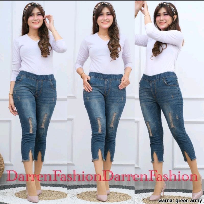 Celana  Jegging 7/9 Davida Ripped Jeans Premium . Celana Jeans Wanita 7/9 Ripped Wisker