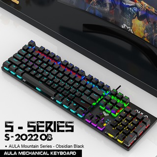 Keyboard Gaming Mechanical AULA S-2022 BLACK–RGB Display Rainbow- Macro Software - KRGD Blue Switch