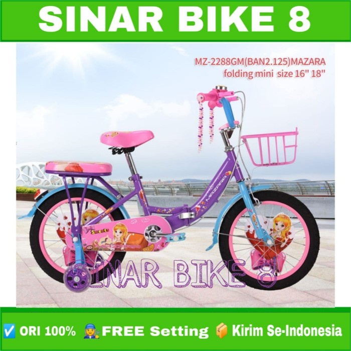 Sepeda Lipat Anak Perempuan MINI MAZARA Keranjang 16 &amp; 18 Inch Usia 4-8 Tahun