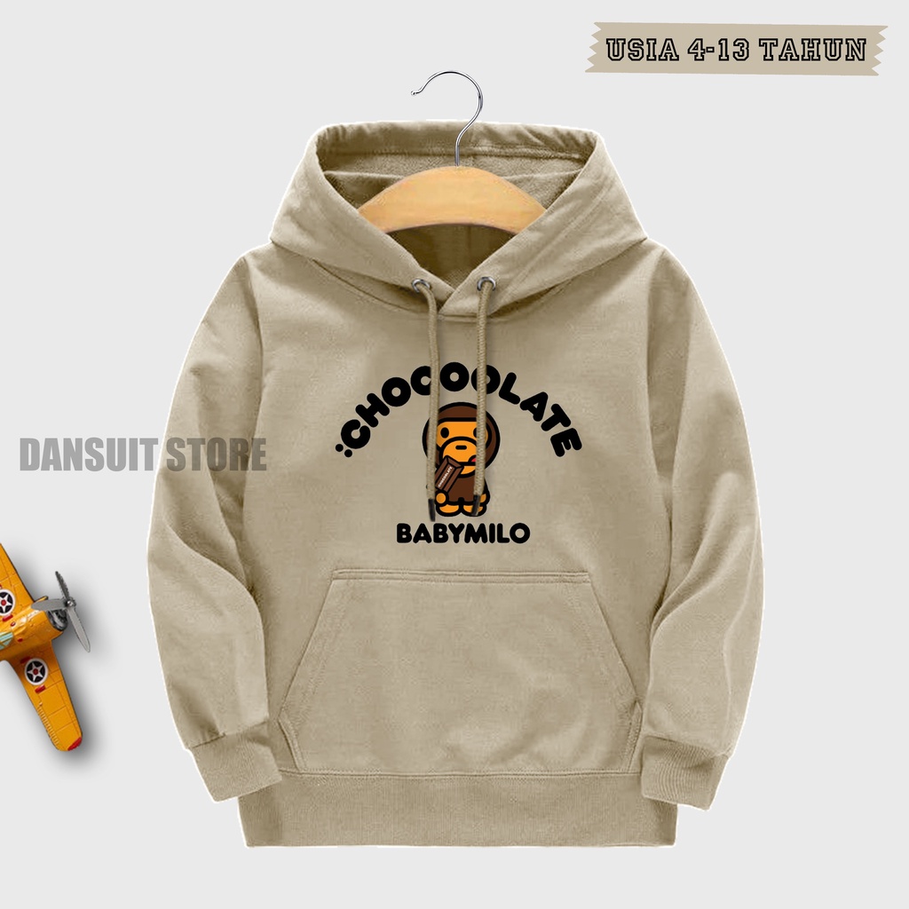 Sweater Hoodie Anak Laki-laki Perempuan Hoodie Anak BABY MILO Usia 4 - 13 Tahun Bahan Tebal