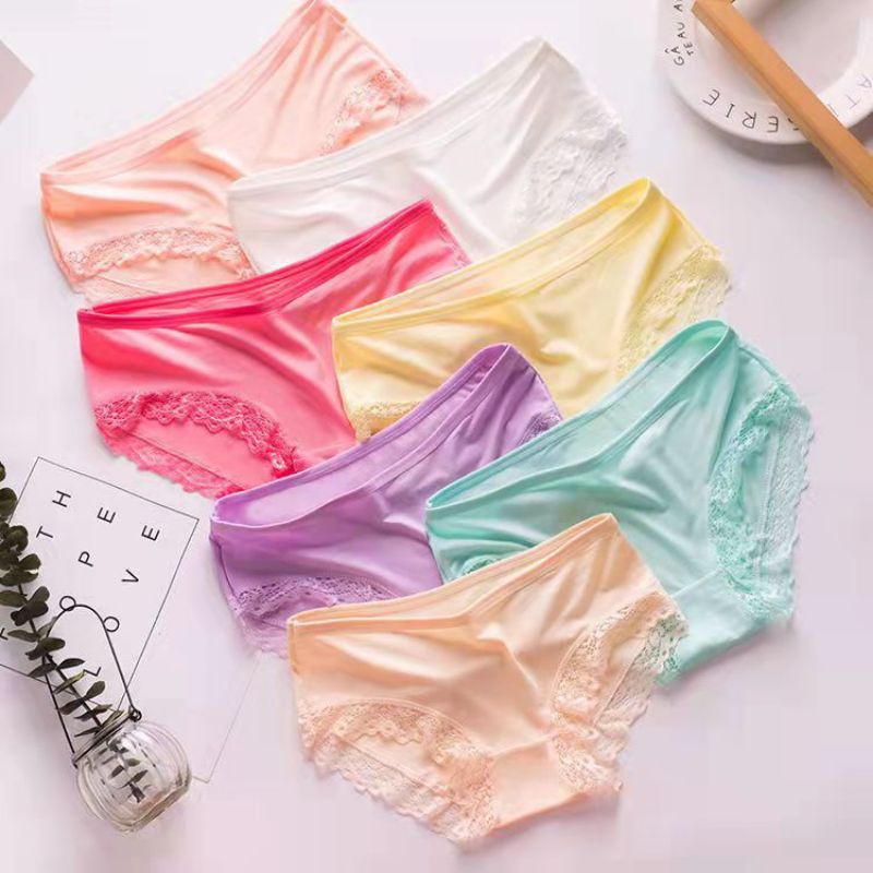 Grosir CD Wanita Celana Dalam Satin Silk Polos Import Panties Set Renda