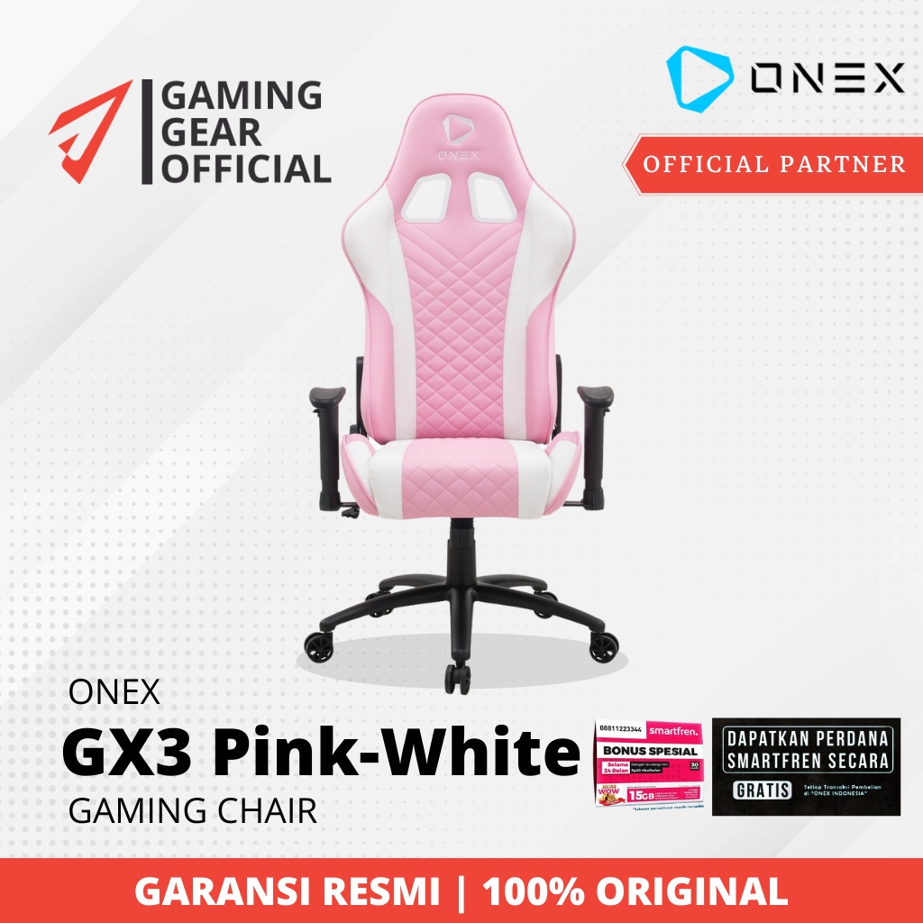 [100% ORI] ONEX GX3 Premium Quality Gaming Chair Kursi - Pink White TERMURAH PASTI ORI