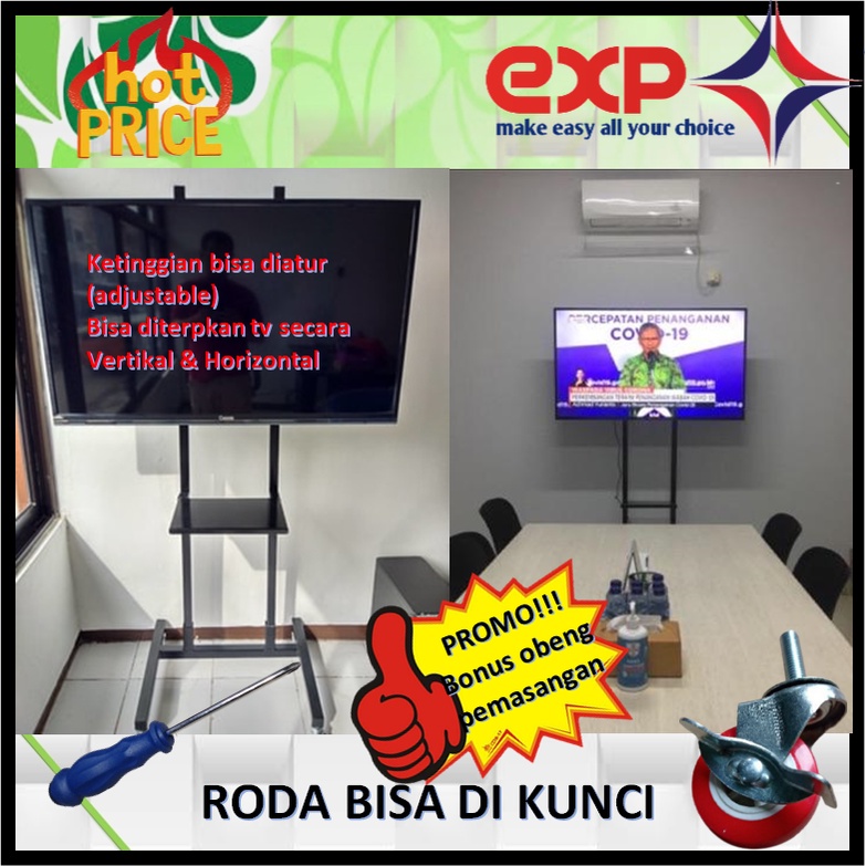 Garansi cocok!!! Bracket TV Standing 32&quot; s/d 65&quot; SONY pakai RODA KOKOH 100% BESI MURNI