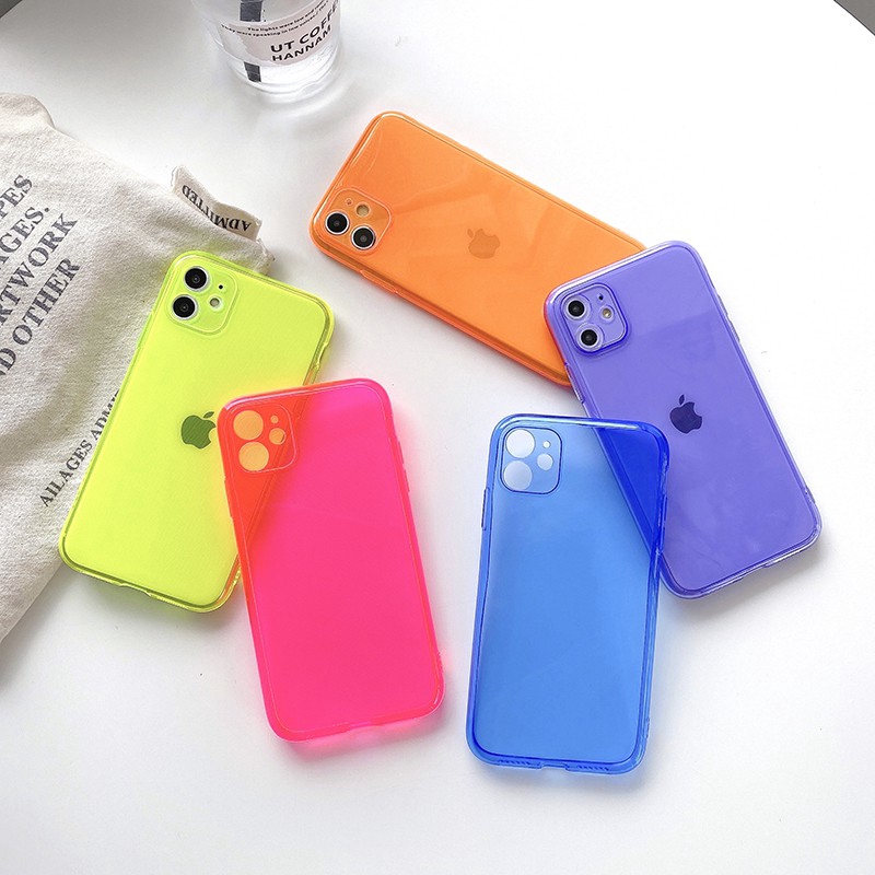 Soft Case TPU Transparan Warna Neon Polos Untuk Iphone SE2 2020 11 Pro Max X Xs Max XR 8 7 6 6s Plus