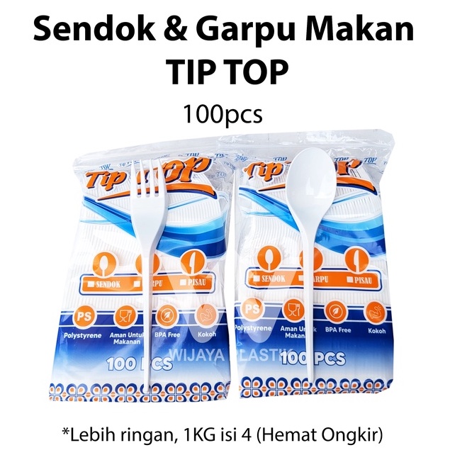 Jual GROSIR 1 KG Sendok Garpu Makan Plastik TIP TOP PUTIH BENING 100pcs Tiptop Lentur