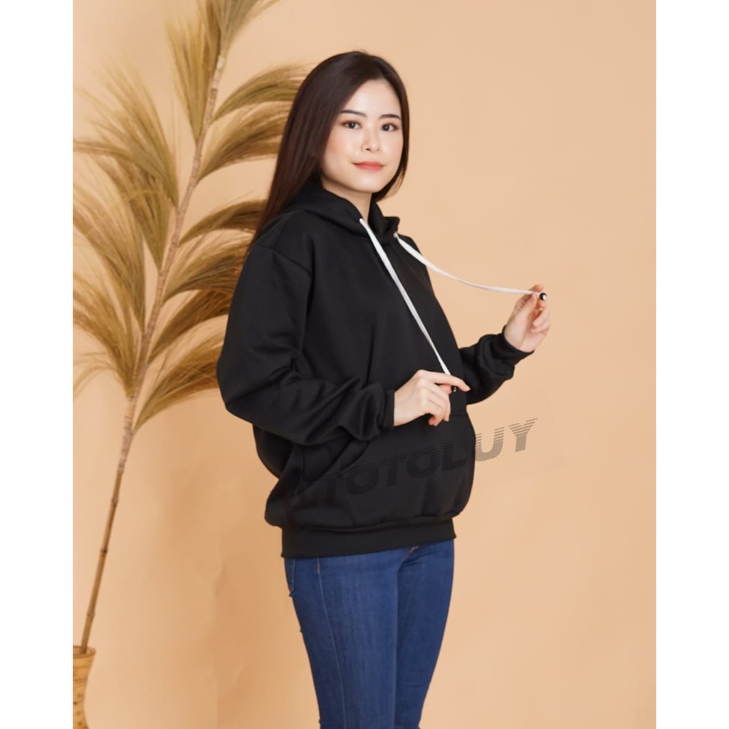 MUKZHOP - SWEATER HOODIE CEWEK UNISEX / SWETER POLOS / TOTOLUY / HITAM