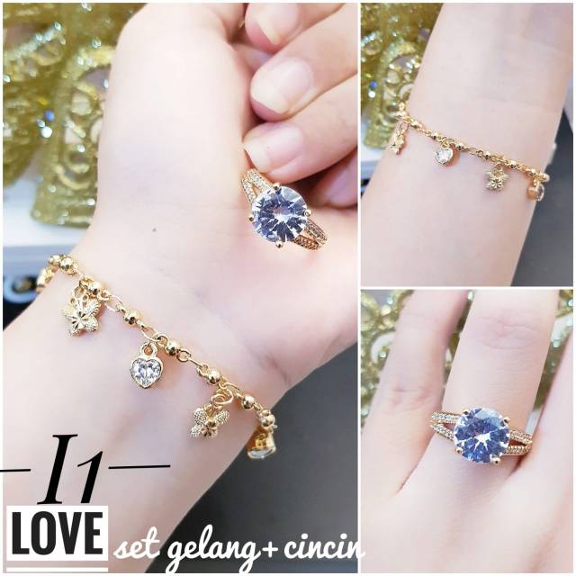 (JUL) TERMURAH Set Perhiasan Lapis Emas Xuping Gelang Cincin Berlian Permata Gold Mewah Titanium