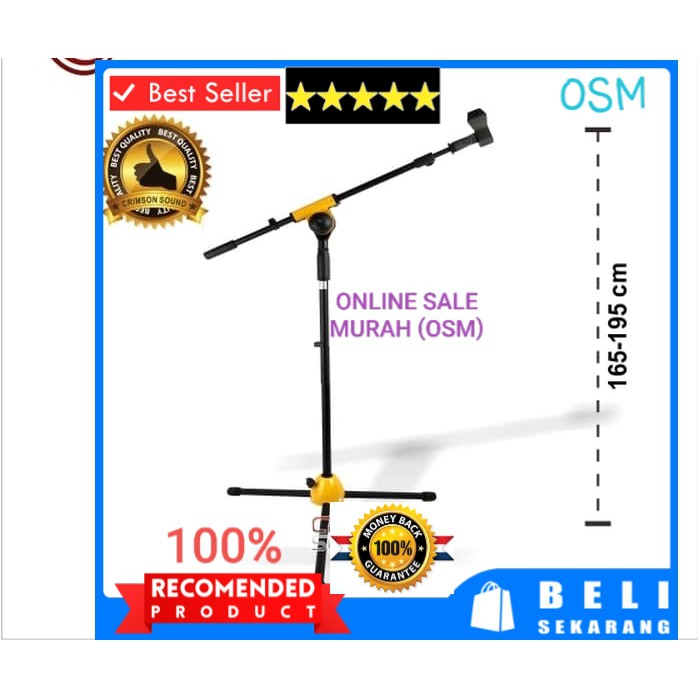 Standing ORIGINAL crimson stand mic kaki tiga holder microphone lantai tinggi mik penyangga mic universal mikrophone tiang pegangan tripod bahan besi asli  Bisa semua jenis MIC Tinggi tiang max : 130-170 cm bisa diatur tingginya bahan BESI  Adjustable Mic