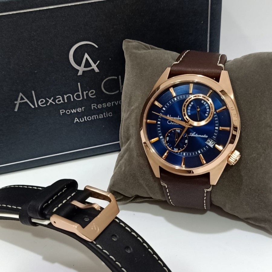 ORIGINAL Jam Tangan Pria Cowok Alexandre Christie Automatic AC 3041 / AC3041 / 3041 Leather