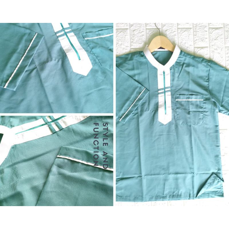 baju koko tangan pendek resleting depan setengah