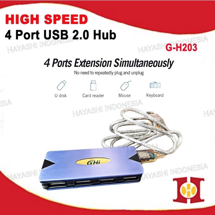 USB2.0 Hub 4 Port Desktop High Speed Data Memory Komputer Laptop PC