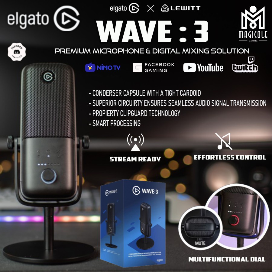 elgato Wave 3 Premium USB Condenser Microphone Digital Mixing Solution