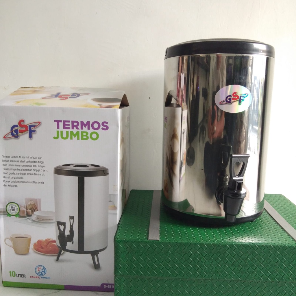 THERMOS JUMBO 10 LITER GSF G-4510 / WATER JUG MILK TEA BUCKET TERMOS TUAS KERAN KAPASITAS BESAR STAINLESS STEEL 10 LITER 10L 10 L 10LITER GSF 4510 DRINK JAR / THERMOS TEMPAT MINUM TEH KOPI / TERMOS JUMBO 10 LITER GSF 4510