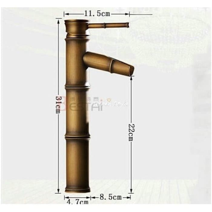 KRAN WASTAFEL KUNINGAN BAMBU BAMBOO KERAN ANTIK RETRO VINTAGE FAUCET