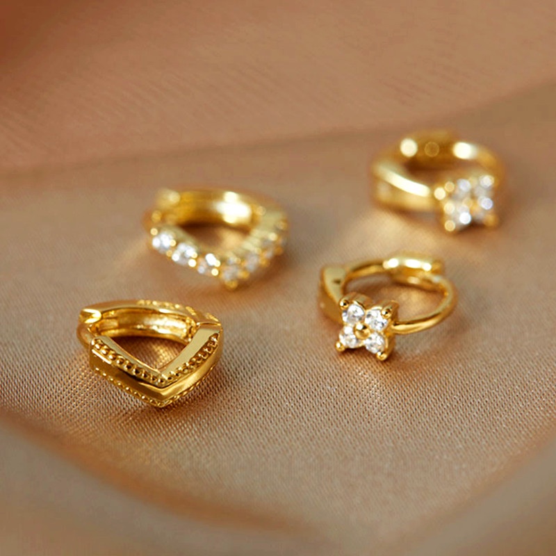 1 Pasang Anting Titanium Wanita 14k Emas Berlian Anting Hoop Perhiasan Anti Karat