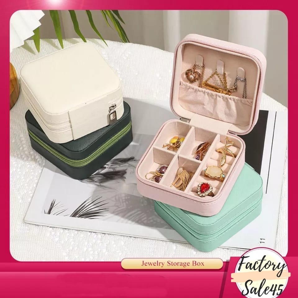 Kotak Perhiasan Flanel mewah Jewelry Box Tempat Penyimpanan Cincin Kalung Anting Travel Size F638