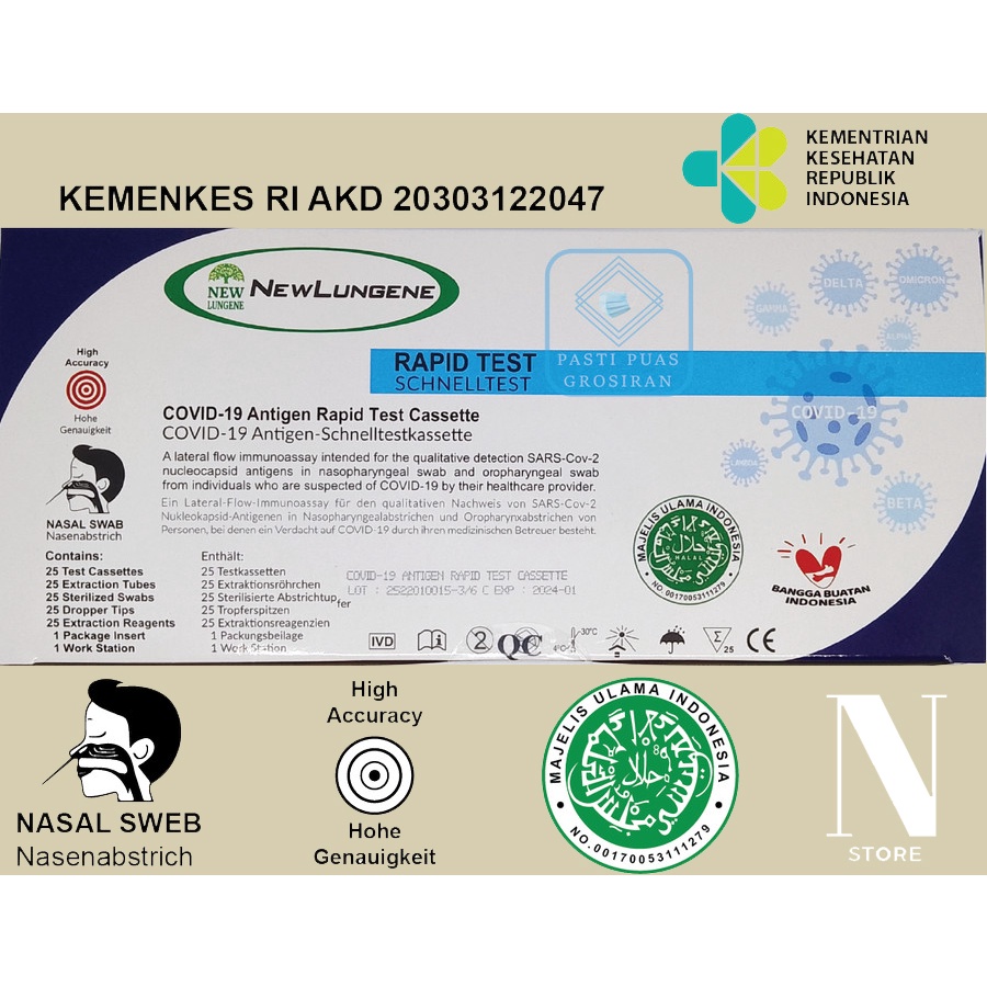 [BISA COD] New Lungene Antigen Swap Biru Termurah 1 box isi 25 pcs bisa detect Omicron dan Delta Ori