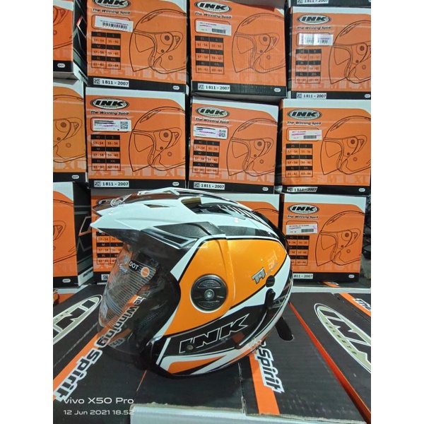 HELM INK T1 WHITE/OREN DOUBLE VISOR ONGKIR 2KG