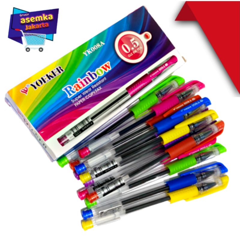 Bolpen Pulpen Tinta Gel YoeKer 12pcs