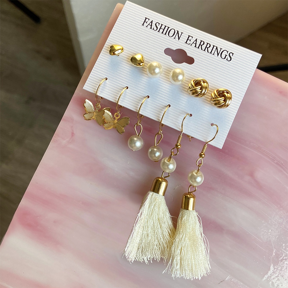 Set Anting Hoop Model Rumbai Kupu-Kupu Pir Hollow Gaya Etnik Bohemian Untuk Wanita