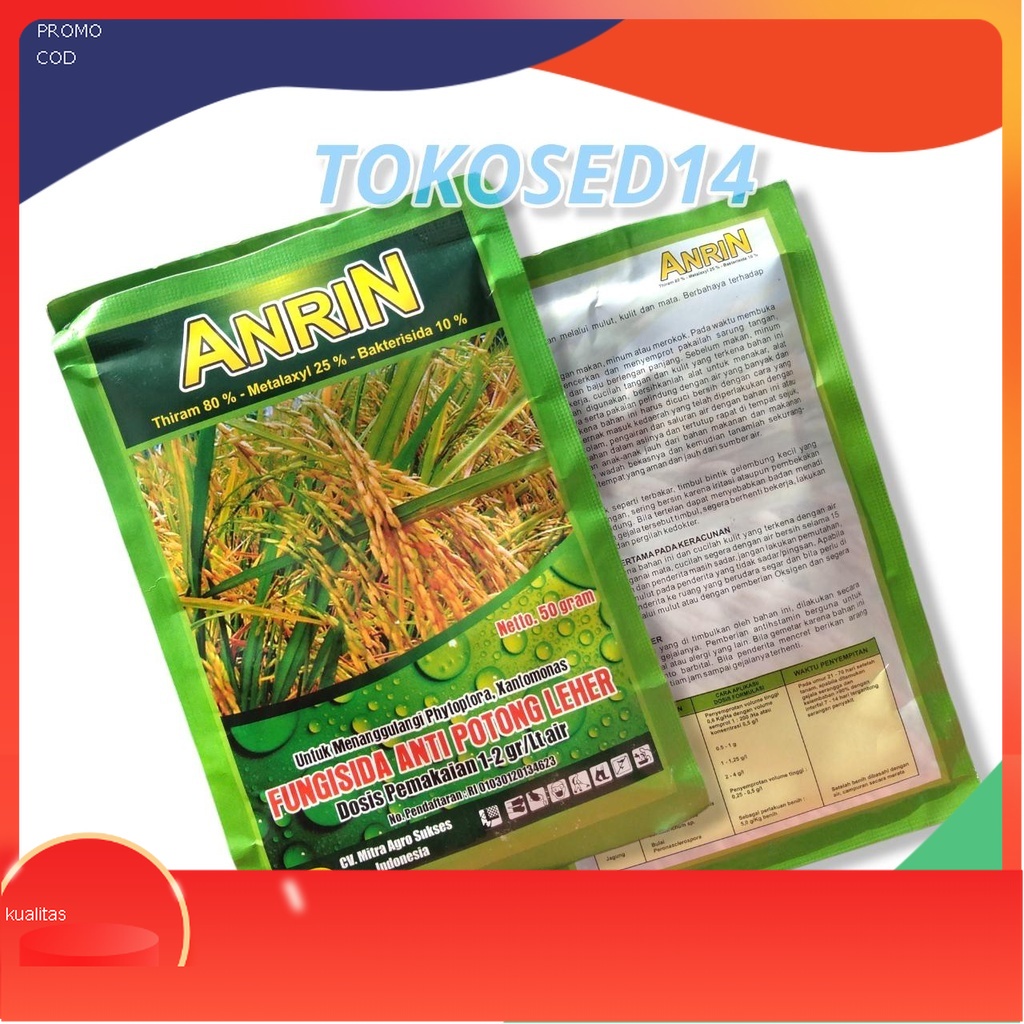 COD Fungisida ANRIN padi untuk potong leher bahan Thiram 80% Metalaxyl 25% Bakterisida 10% 50gram