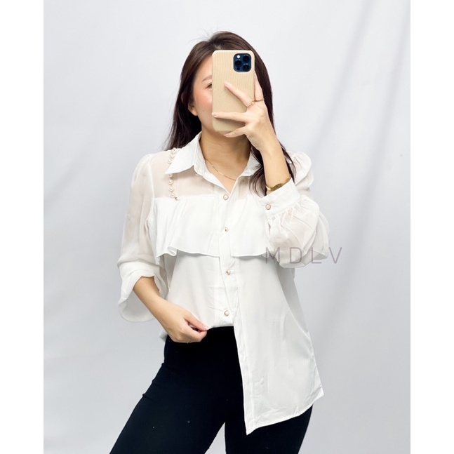 MDLV ~ 7841# Pjg Elaine Layered Long Sleeve Shirt Kemeja Import Fashion Import