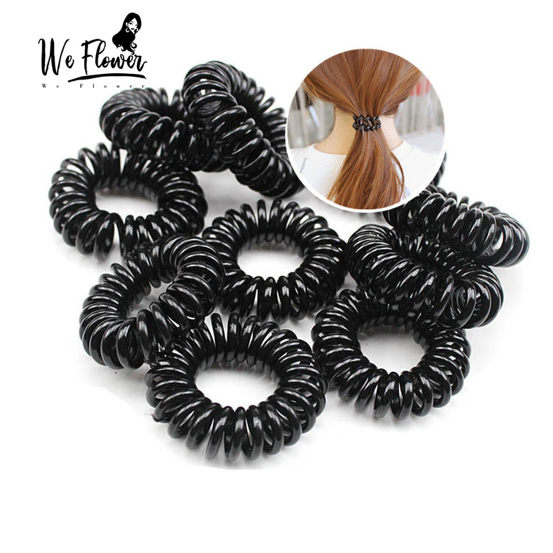 We Flower Ikat Rambut Spiral Elastis Warna Hitam Untuk Wanita