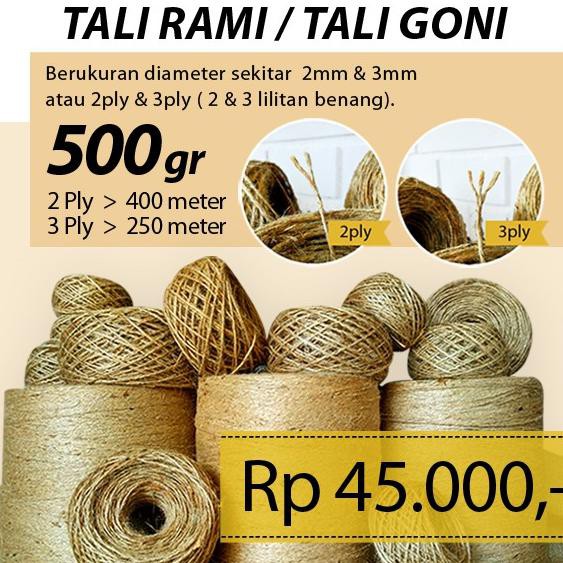 

Tali Rami / Tali Goni 500gram 2ply ( ± 400m ) / 3ply ( ± 250m ) / Tali Jerami / Tali Mendong (KODE