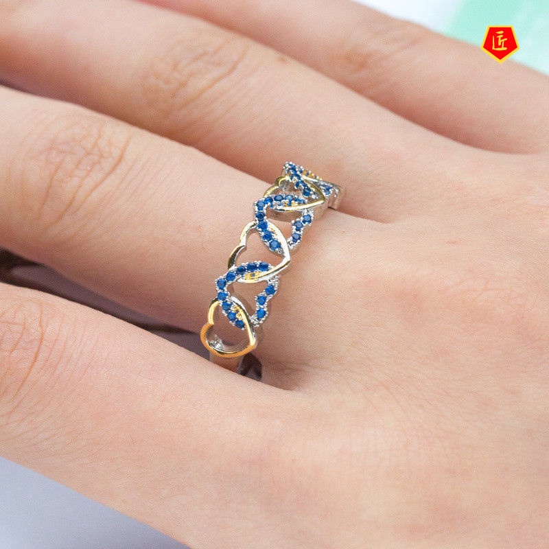 [Ready Stock]Simple Heart-Shaped Ring Inlaid with Colorful Zircon