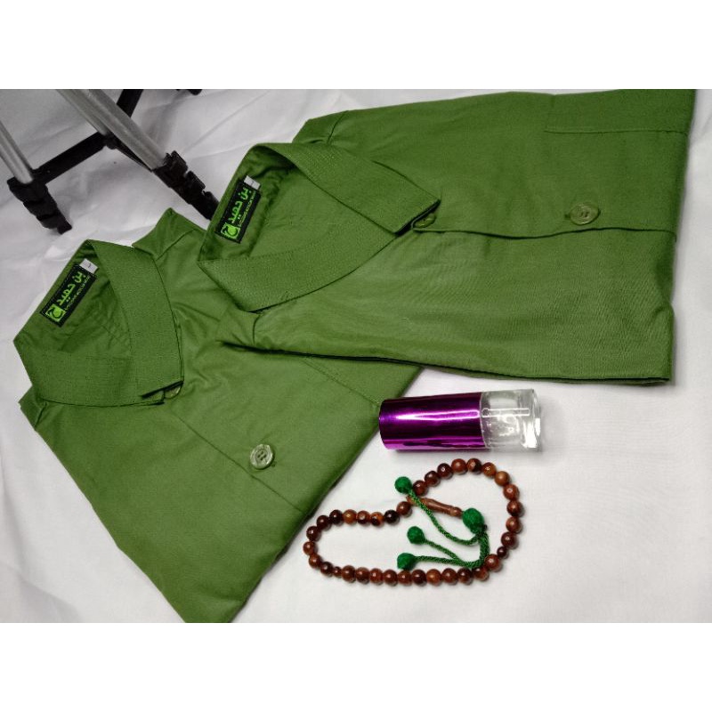 baju pria koko habibah lengan panjang hijau daun