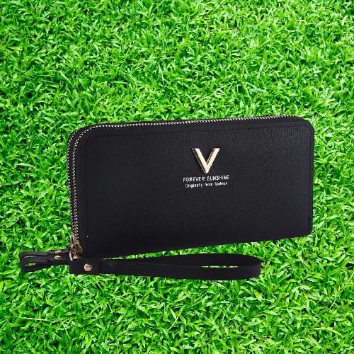 DOMPET WANITA 2 RESLETING PESTA PREMIUM IMPORT KULIT HITAM MUNICH WA333B5 SLOT KARTU UANG BATAM KOREA MURAH KEKINIAN