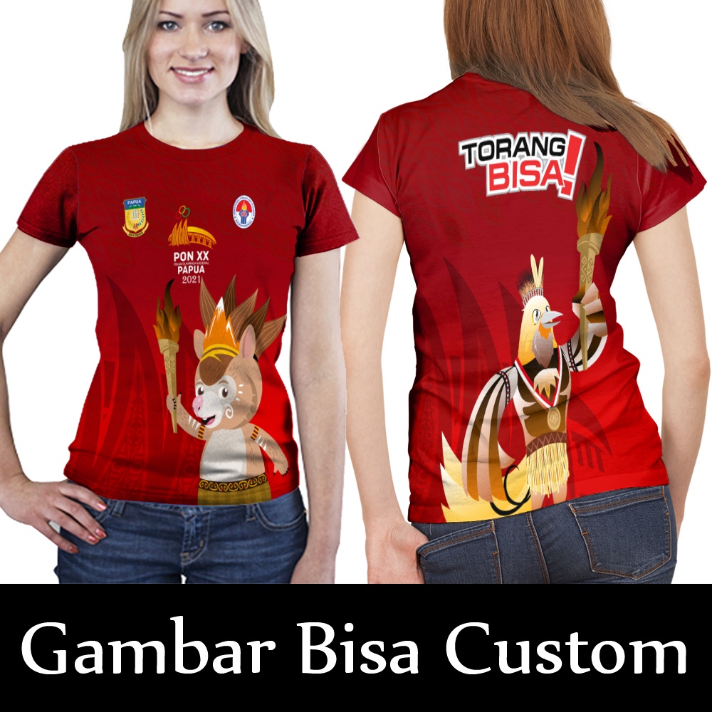 Baju Wanita Lengan Pendek PON XX Papua 2021 Torang Bisa - Kaos T-Shirt Wanita PON XX 2021 Fullprint