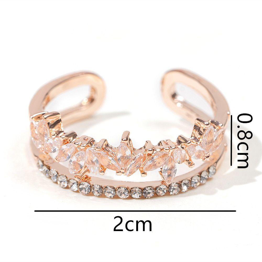 R-flower Ring Fashion Double Layer Berlian Imitasi Berlian